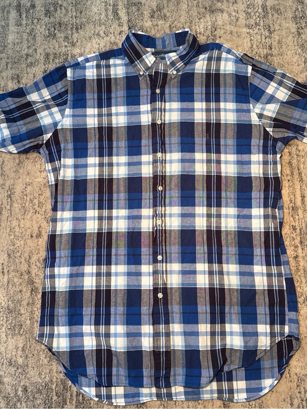 Ralph Lauren Blue and White Plaid Short-Sleeve Button-Down Shirt